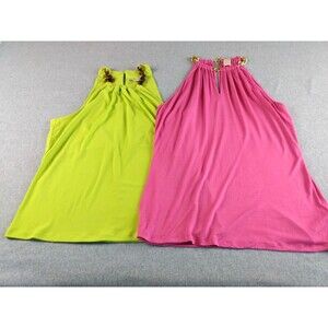 Michael Kors Womens Halter Tops Large Green Pink Chain Straps Lot of 2 Read